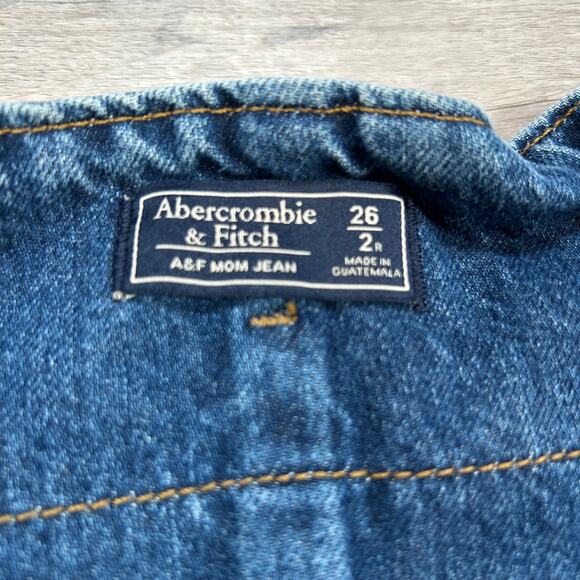 Abercrombie A&F Mom Jeans Dark Wash High Rise Belted Frayed Hem 26 2R - Picture 7 of 9